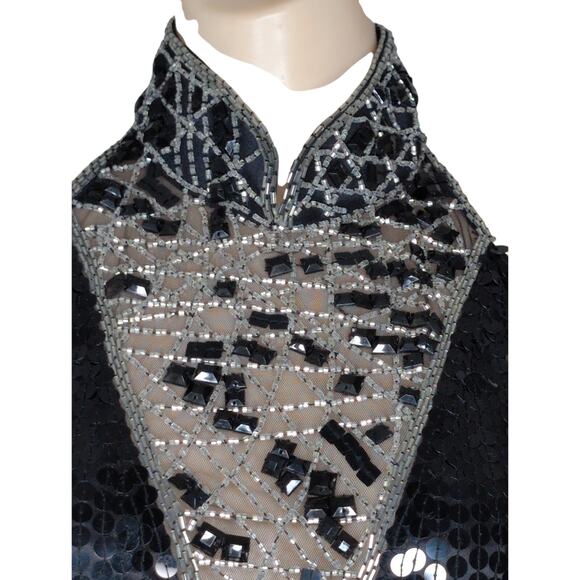 Vintage Y2K Sheer Backless Halter Dress 8P Bead Glam Cocktail Whimsigoth Grunge - Picture 4 of 8